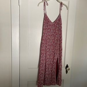 Red floral midi dress